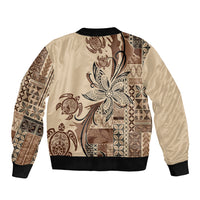 Talofa Samoa Mamanu Siapo Mix Malu Bomber Jacket Classic Beige Frangipani and Turtles