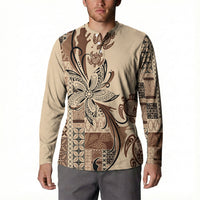 Talofa Samoa Mamanu Siapo Mix Malu Button Sweatshirt Classic Beige Frangipani and Turtles