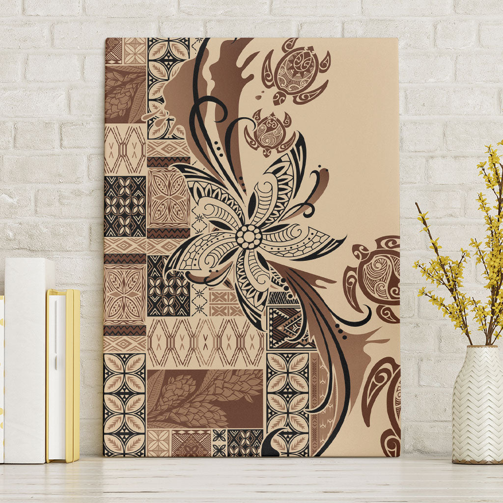 Talofa Samoa Mamanu Siapo Mix Malu Canvas Wall Art Classic Beige Frangipani and Turtles