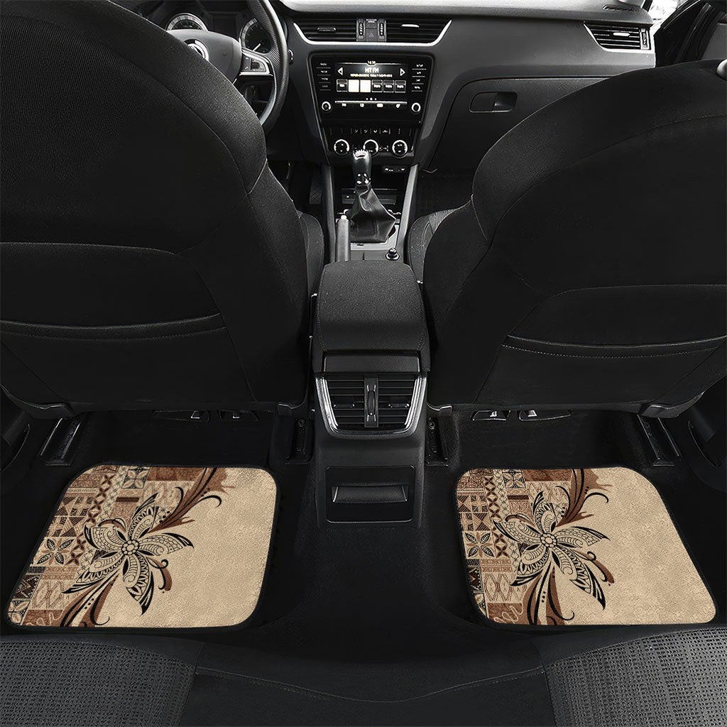 Talofa Samoa Mamanu Siapo Mix Malu Car Mats Classic Beige Frangipani and Turtles LT7 Set 2pcs - Back Beige - Polynesian Pride