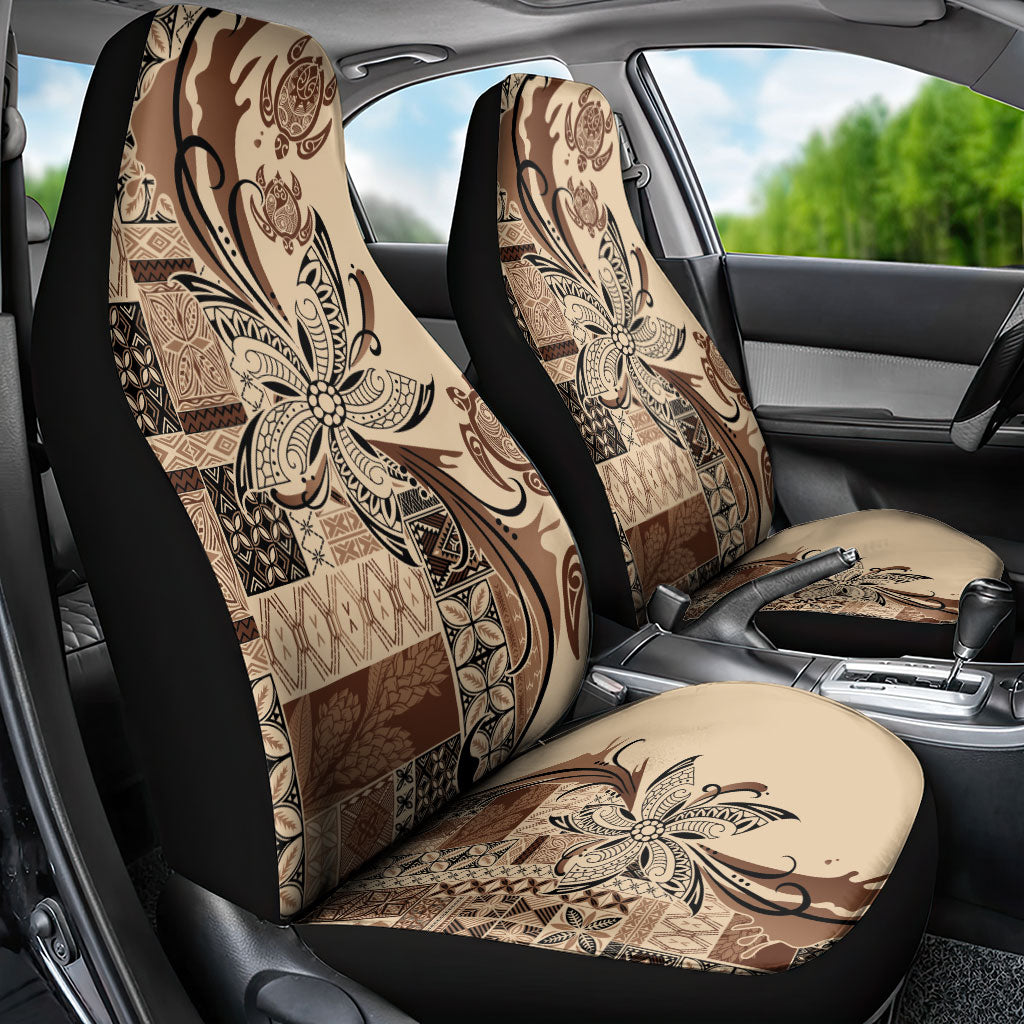 Talofa Samoa Mamanu Siapo Mix Malu Car Seat Cover Classic Beige Frangipani and Turtles LT7 - Polynesian Pride