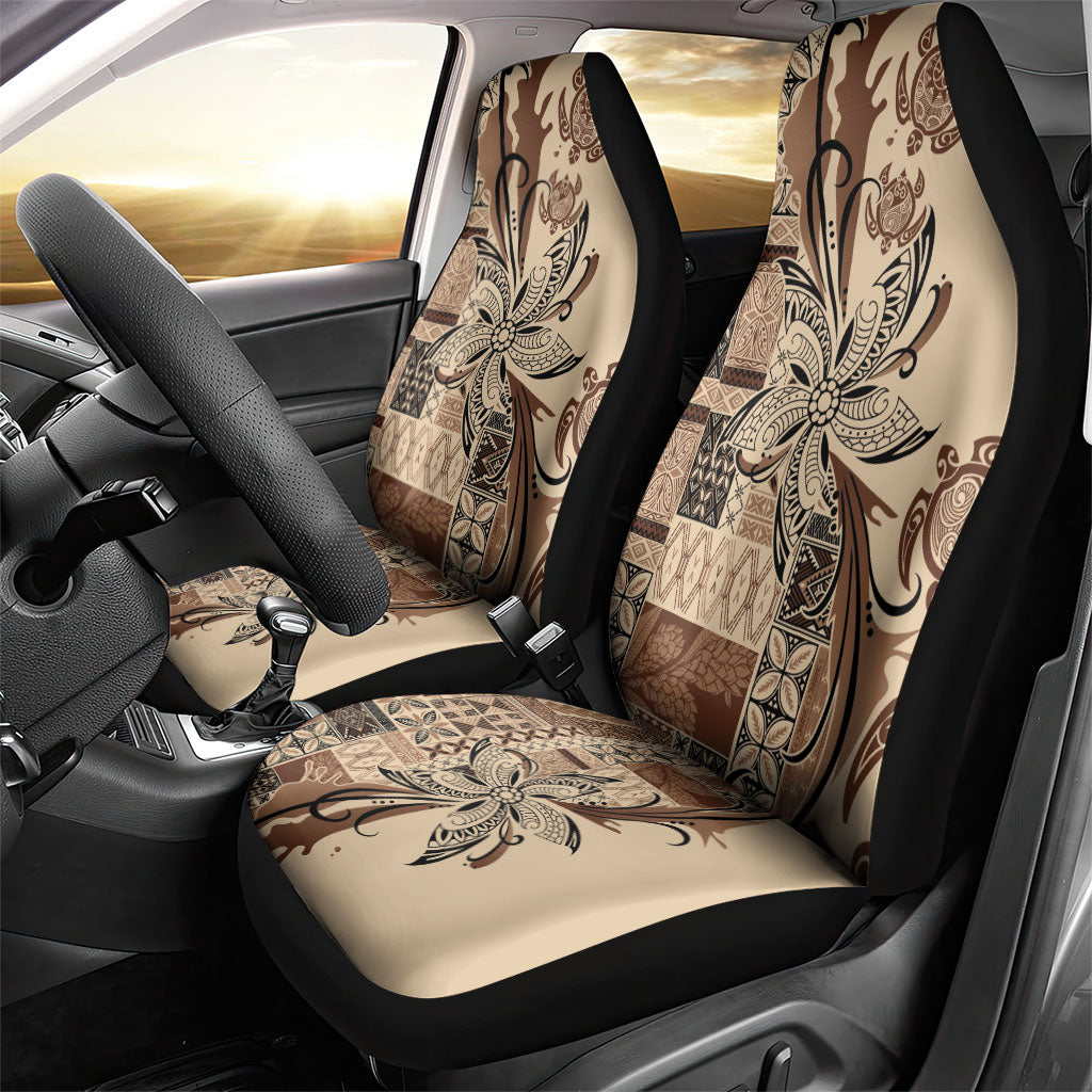 Talofa Samoa Mamanu Siapo Mix Malu Car Seat Cover Classic Beige Frangipani and Turtles LT7 - Polynesian Pride