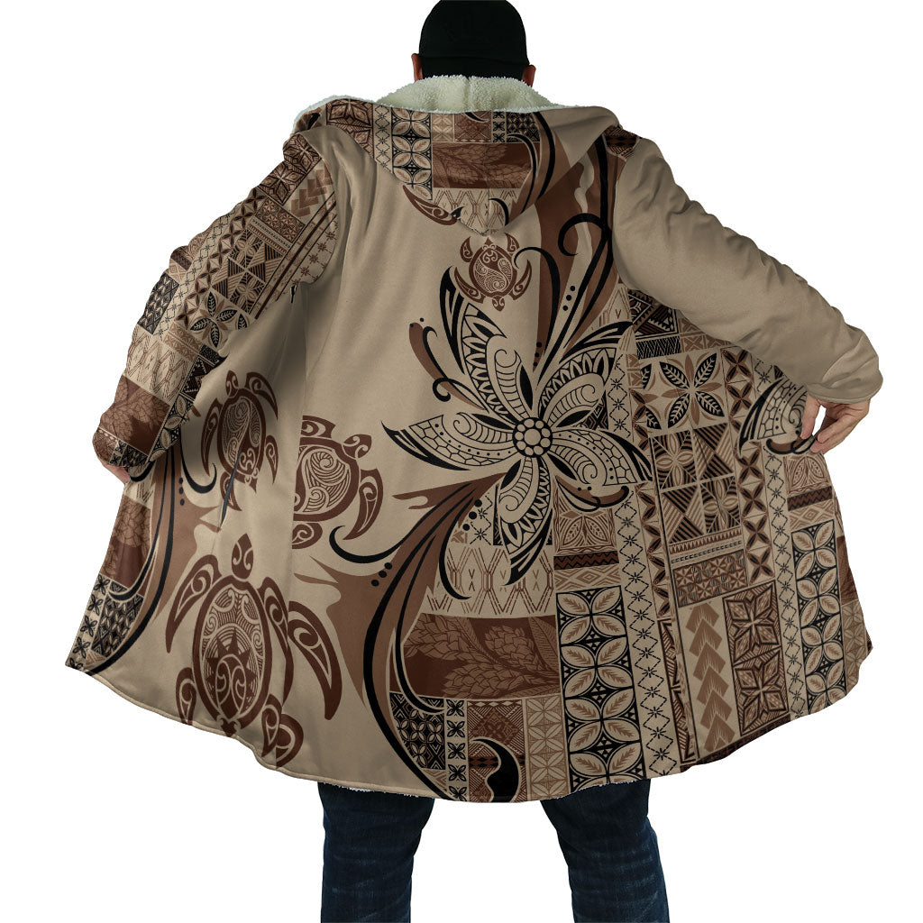 Talofa Samoa Mamanu Siapo Mix Malu Cloak Classic Beige Frangipani and Turtles LT7 - Polynesian Pride