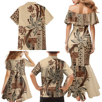 Talofa Samoa Mamanu Siapo Mix Malu Family Matching Mermaid Dress and Hawaiian Shirt Classic Beige Frangipani and Turtles LT7 - Polynesian Pride