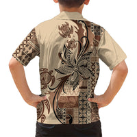 Talofa Samoa Mamanu Siapo Mix Malu Family Matching Off Shoulder Short Dress and Hawaiian Shirt Classic Beige Frangipani and Turtles LT7 - Polynesian Pride