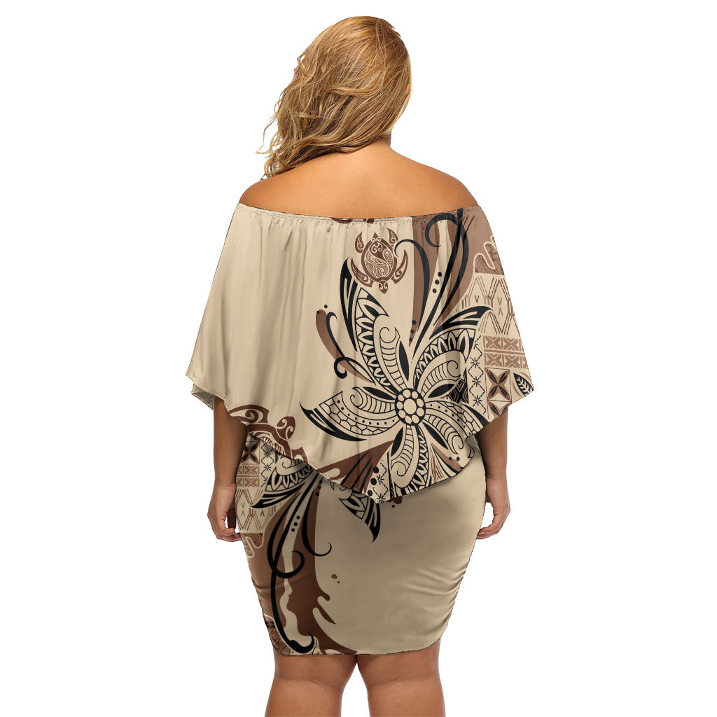 Talofa Samoa Mamanu Siapo Mix Malu Family Matching Off Shoulder Short Dress and Hawaiian Shirt Classic Beige Frangipani and Turtles LT7 - Polynesian Pride