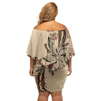 Talofa Samoa Mamanu Siapo Mix Malu Family Matching Off Shoulder Short Dress and Hawaiian Shirt Classic Beige Frangipani and Turtles LT7 - Polynesian Pride