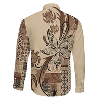 Talofa Samoa Mamanu Siapo Mix Malu Family Matching Short Sleeve Bodycon Dress and Hawaiian Shirt Classic Beige Frangipani and Turtles LT7 - Polynesian Pride