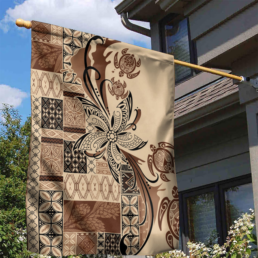 Talofa Samoa Mamanu Siapo Mix Malu Garden Flag Classic Beige Frangipani and Turtles LT7 - Polynesian Pride