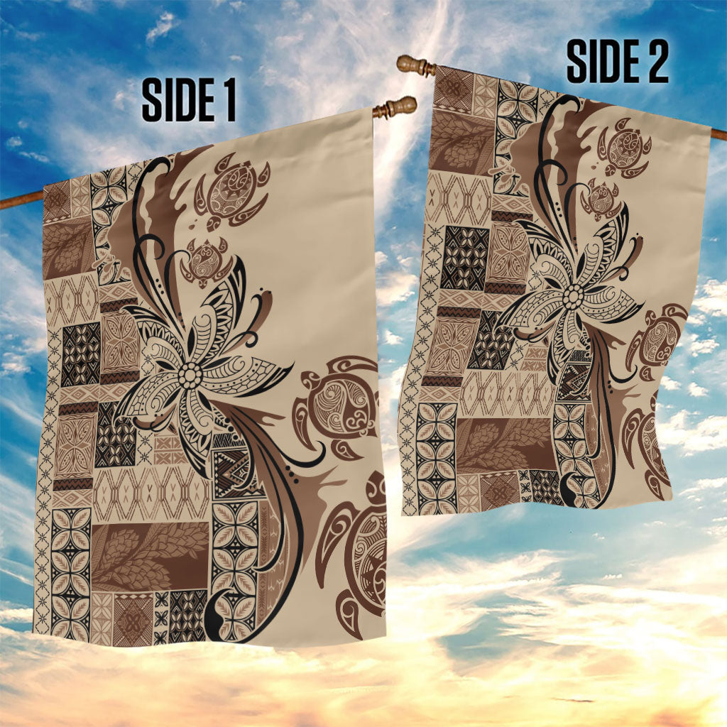 Talofa Samoa Mamanu Siapo Mix Malu Garden Flag Classic Beige Frangipani and Turtles LT7 - Polynesian Pride