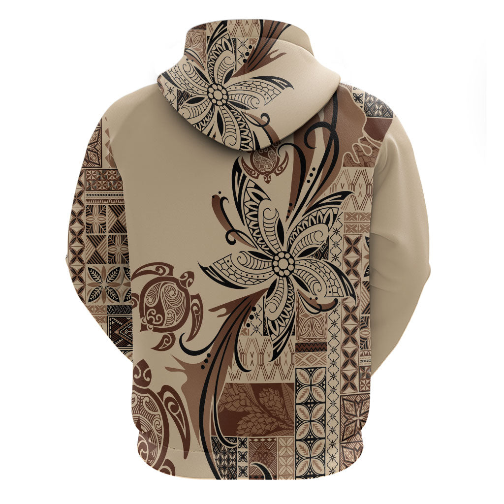 Talofa Samoa Mamanu Siapo Mix Malu Hoodie Classic Beige Frangipani and Turtles