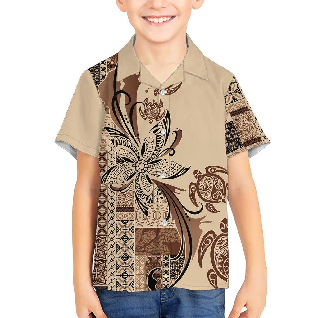 Talofa Samoa Mamanu Siapo Mix Malu Kid Hawaiian Shirt Classic Beige Frangipani and Turtles