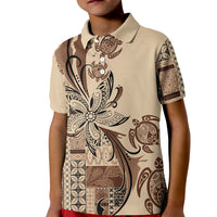 Talofa Samoa Mamanu Siapo Mix Malu Kid Polo Shirt Classic Beige Frangipani and Turtles LT7 Kid Beige - Polynesian Pride