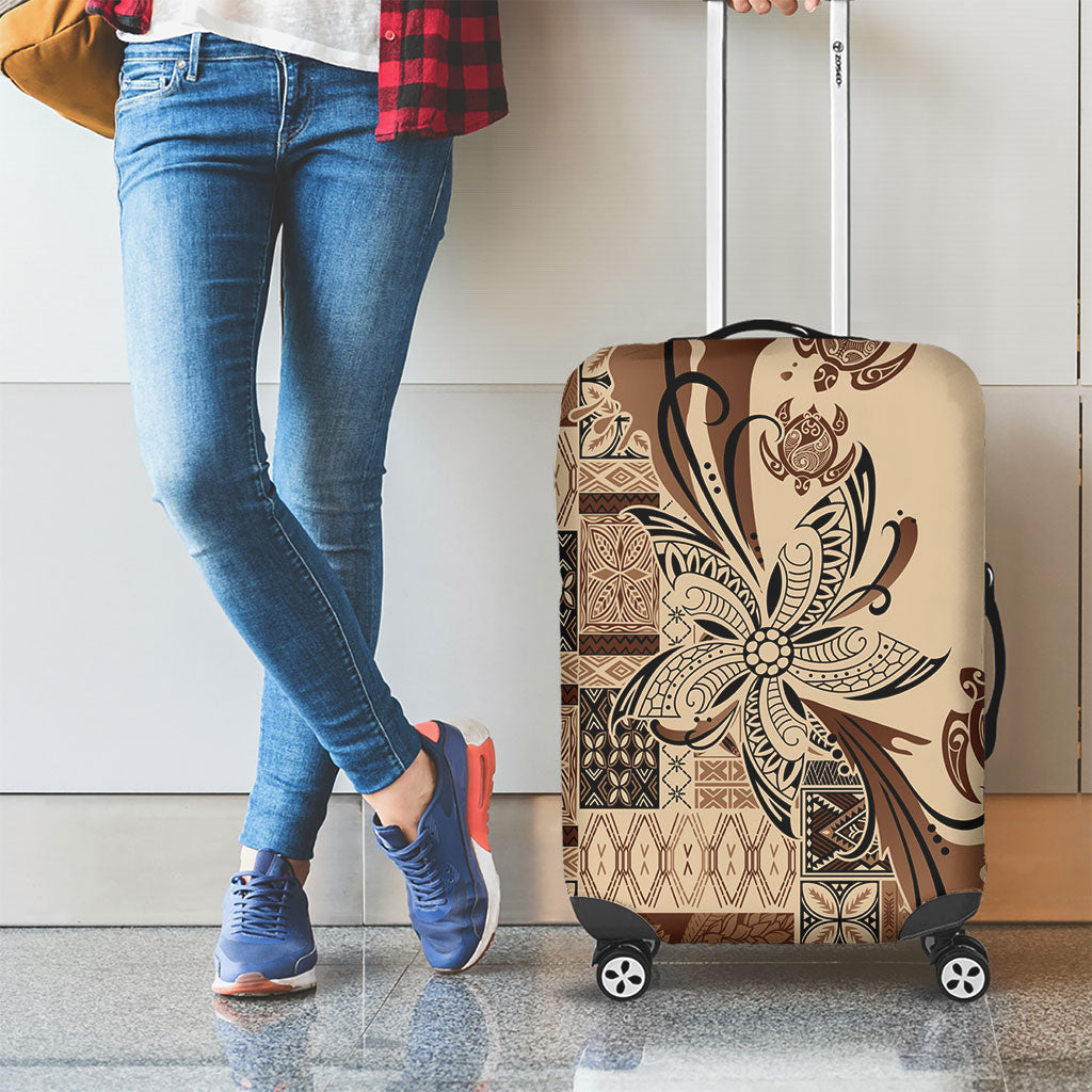 Talofa Samoa Mamanu Siapo Mix Malu Luggage Cover Classic Beige Frangipani and Turtles