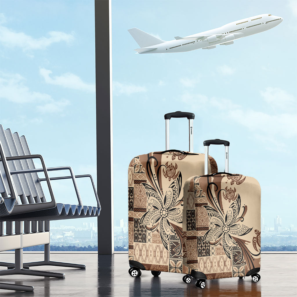 Talofa Samoa Mamanu Siapo Mix Malu Luggage Cover Classic Beige Frangipani and Turtles