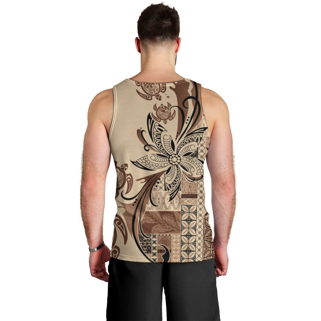 Talofa Samoa Mamanu Siapo Mix Malu Men Tank Top Classic Beige Frangipani and Turtles
