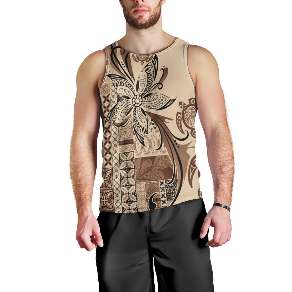 Talofa Samoa Mamanu Siapo Mix Malu Men Tank Top Classic Beige Frangipani and Turtles