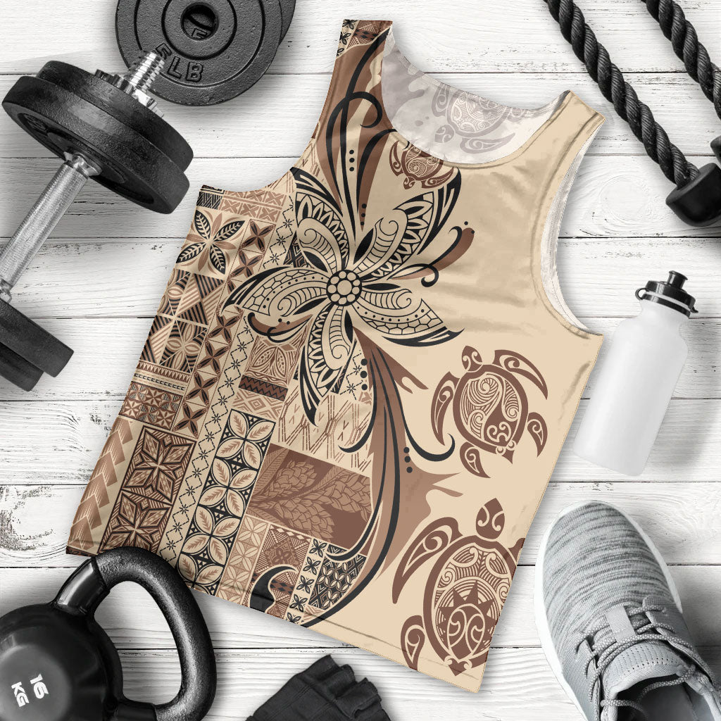 Talofa Samoa Mamanu Siapo Mix Malu Men Tank Top Classic Beige Frangipani and Turtles
