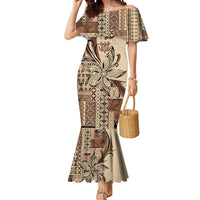 Talofa Samoa Mamanu Siapo Mix Malu Mermaid Dress Classic Beige Frangipani and Turtles LT7 Women Beige - Polynesian Pride