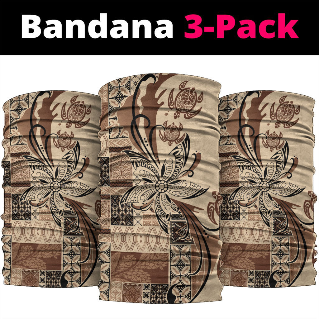 Talofa Samoa Mamanu Siapo Mix Malu Neck Gaiter Classic Beige Frangipani and Turtles