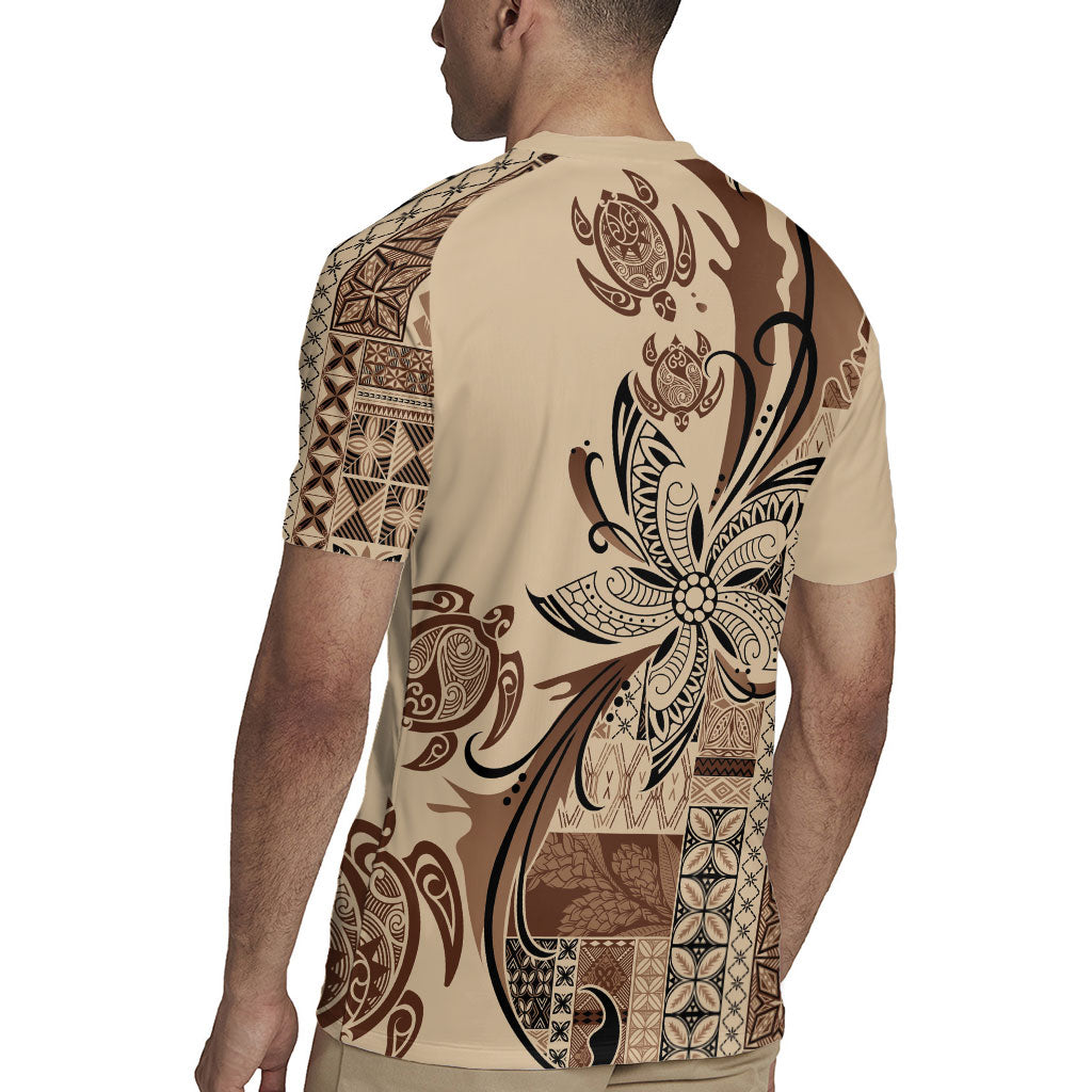 Talofa Samoa Mamanu Siapo Mix Malu Rugby Jersey Classic Beige Frangipani and Turtles