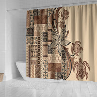 Talofa Samoa Mamanu Siapo Mix Malu Shower Curtain Classic Beige Frangipani and Turtles LT7 - Polynesian Pride