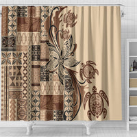 Talofa Samoa Mamanu Siapo Mix Malu Shower Curtain Classic Beige Frangipani and Turtles LT7 - Polynesian Pride