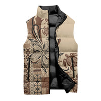 Talofa Samoa Mamanu Siapo Mix Malu Sleeveless Puffer Jacket Classic Beige Frangipani and Turtles LT7 - Polynesian Pride