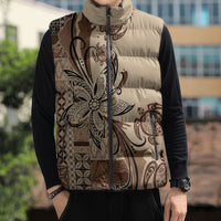 Talofa Samoa Mamanu Siapo Mix Malu Sleeveless Puffer Jacket Classic Beige Frangipani and Turtles LT7 - Polynesian Pride