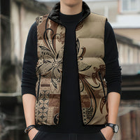Talofa Samoa Mamanu Siapo Mix Malu Sleeveless Puffer Jacket Classic Beige Frangipani and Turtles LT7 - Polynesian Pride
