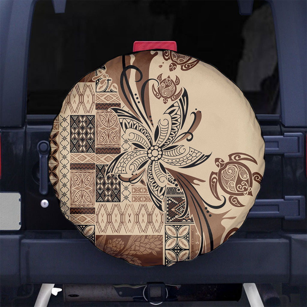 Talofa Samoa Mamanu Siapo Mix Malu Spare Tire Cover Classic Beige Frangipani and Turtles LT7 No hole Beige - Polynesian Pride