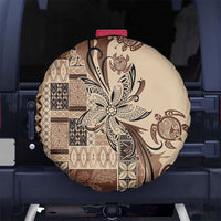 Talofa Samoa Mamanu Siapo Mix Malu Spare Tire Cover Classic Beige Frangipani and Turtles LT7 No hole Beige - Polynesian Pride