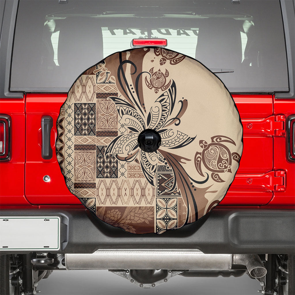 Talofa Samoa Mamanu Siapo Mix Malu Spare Tire Cover Classic Beige Frangipani and Turtles LT7 - Polynesian Pride