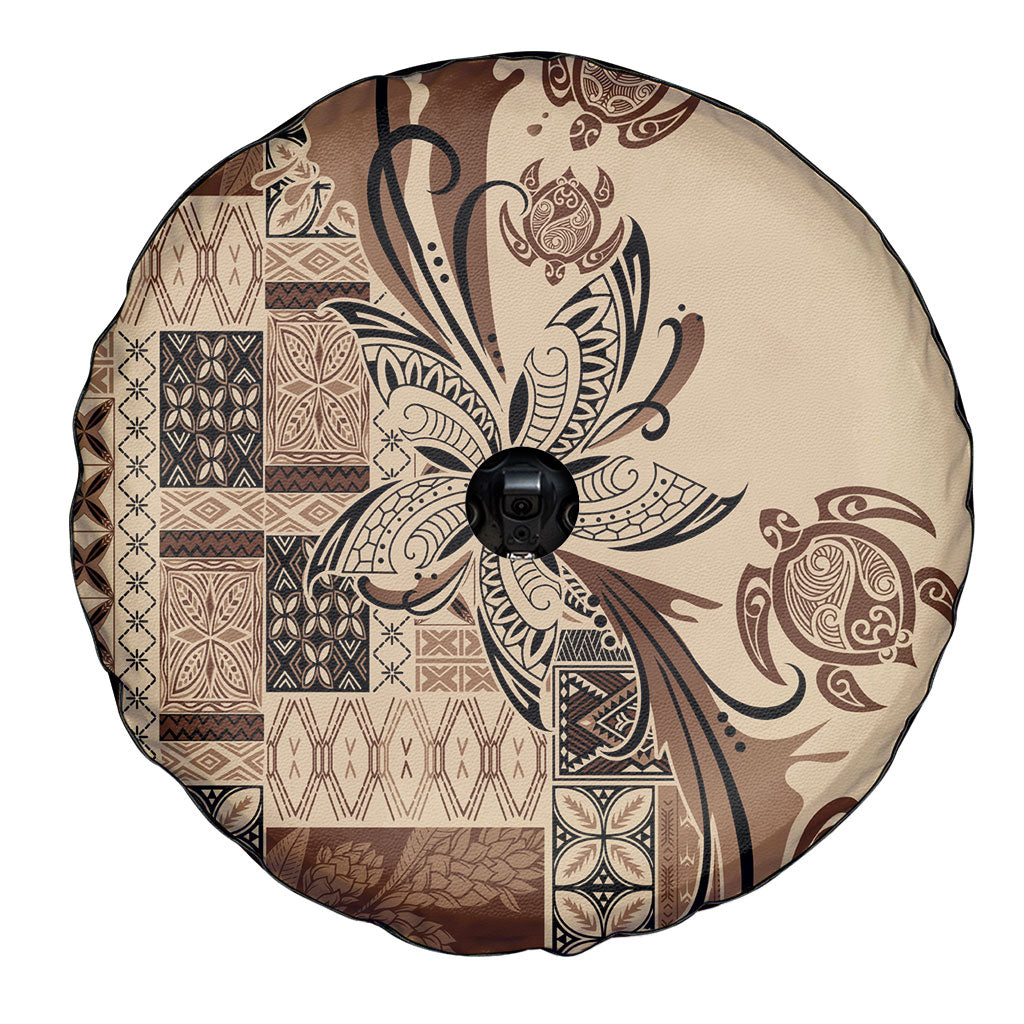 Talofa Samoa Mamanu Siapo Mix Malu Spare Tire Cover Classic Beige Frangipani and Turtles LT7 - Polynesian Pride