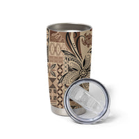 Talofa Samoa Mamanu Siapo Mix Malu Tumbler Cup Classic Beige Frangipani and Turtles