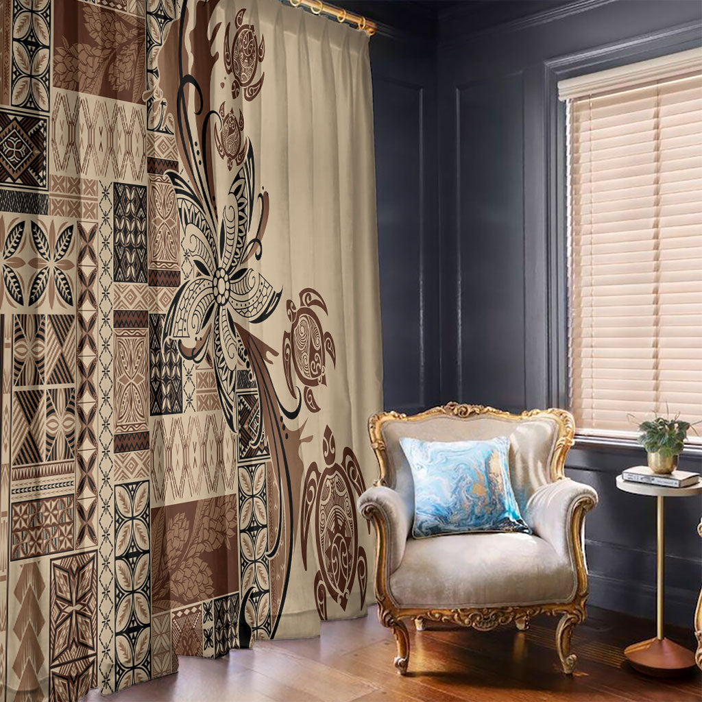 Talofa Samoa Mamanu Siapo Mix Malu Window Curtain Classic Beige Frangipani and Turtles