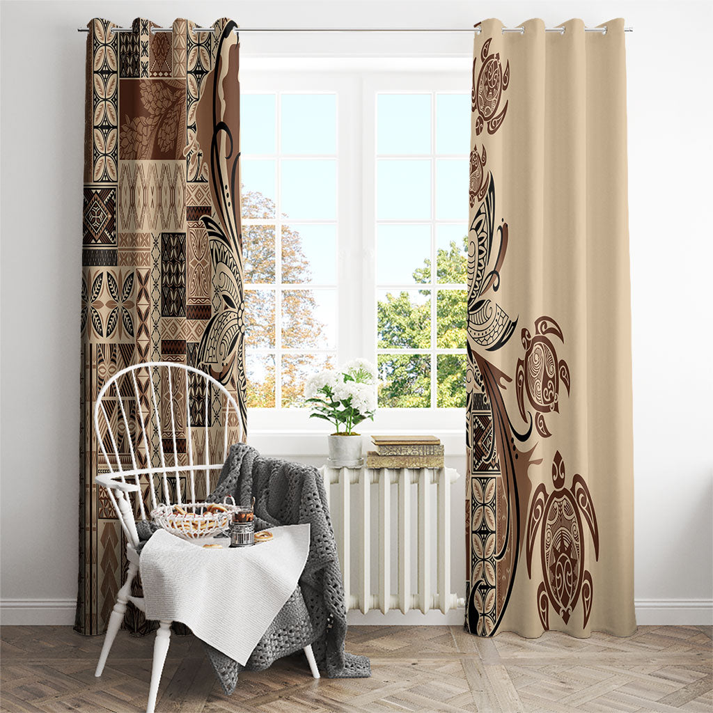 Talofa Samoa Mamanu Siapo Mix Malu Window Curtain Classic Beige Frangipani and Turtles