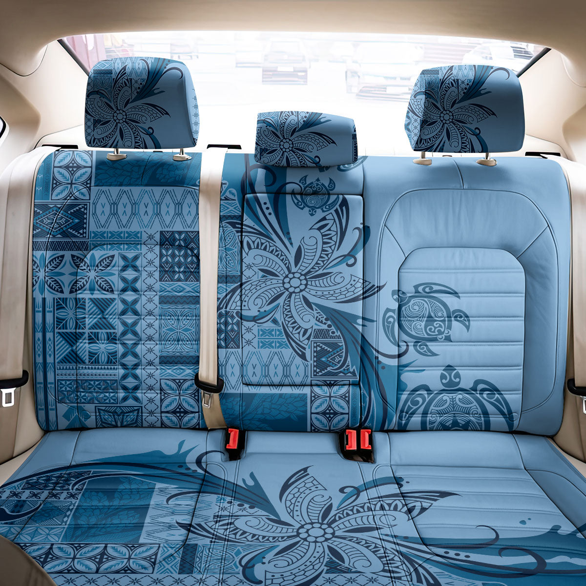 Talofa Samoa Mamanu Siapo Mix Malu Back Car Seat Cover Cool Blue Frangipani and Turtles