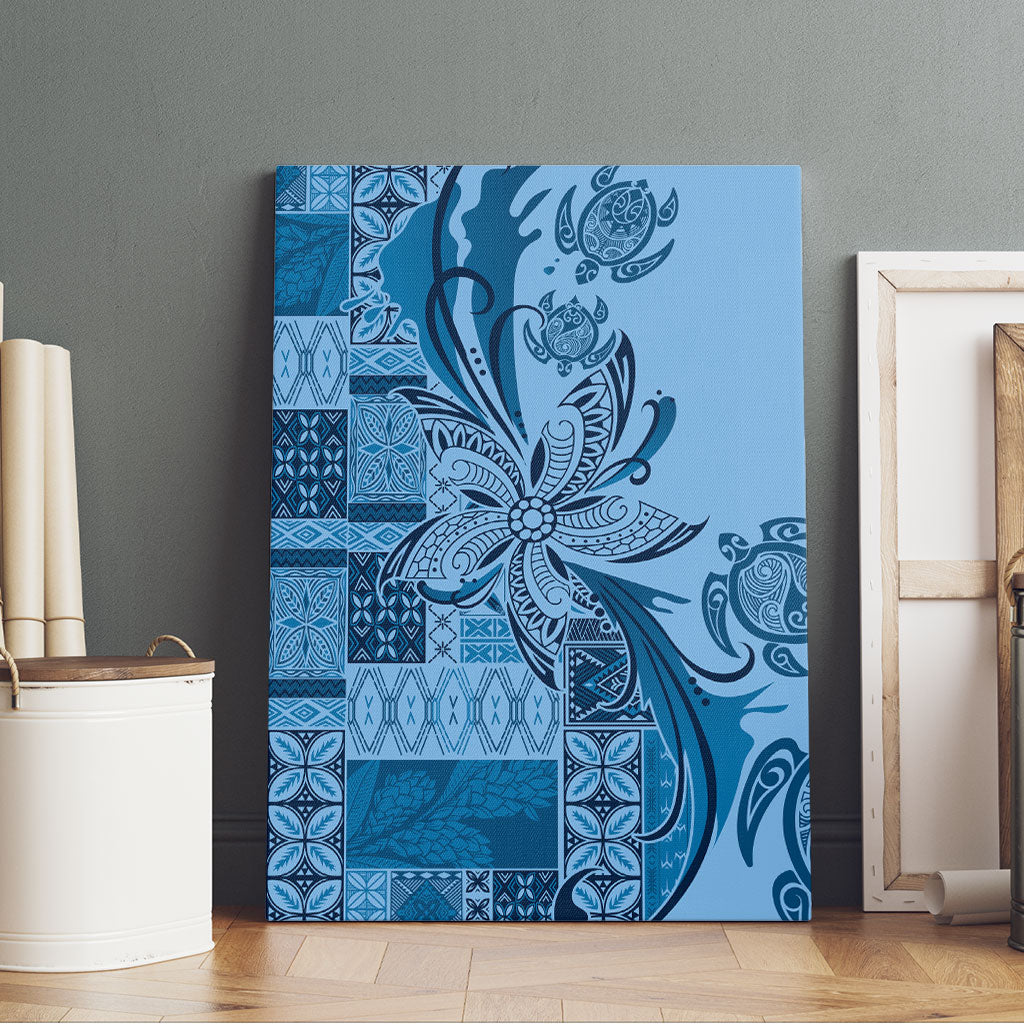Talofa Samoa Mamanu Siapo Mix Malu Canvas Wall Art Cool Blue Frangipani and Turtles LT7 - Polynesian Pride