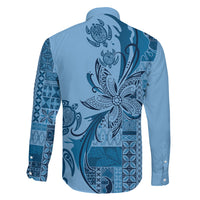 Talofa Samoa Mamanu Siapo Mix Malu Family Matching Long Sleeve Bodycon Dress and Hawaiian Shirt Cool Blue Frangipani and Turtles LT7 - Polynesian Pride