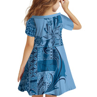 Talofa Samoa Mamanu Siapo Mix Malu Family Matching Off Shoulder Short Dress and Hawaiian Shirt Cool Blue Frangipani and Turtles LT7 - Polynesian Pride