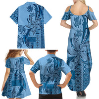 Talofa Samoa Mamanu Siapo Mix Malu Family Matching Summer Maxi Dress and Hawaiian Shirt Cool Blue Frangipani and Turtles LT7 - Polynesian Pride