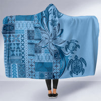 Talofa Samoa Mamanu Siapo Mix Malu Hooded Blanket Cool Blue Frangipani and Turtles LT7 One Size Blue - Polynesian Pride
