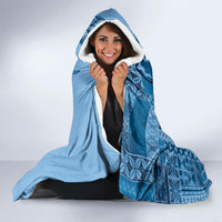 Talofa Samoa Mamanu Siapo Mix Malu Hooded Blanket Cool Blue Frangipani and Turtles LT7 - Polynesian Pride
