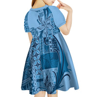 Talofa Samoa Mamanu Siapo Mix Malu Kid Short Sleeve Dress Cool Blue Frangipani and Turtles