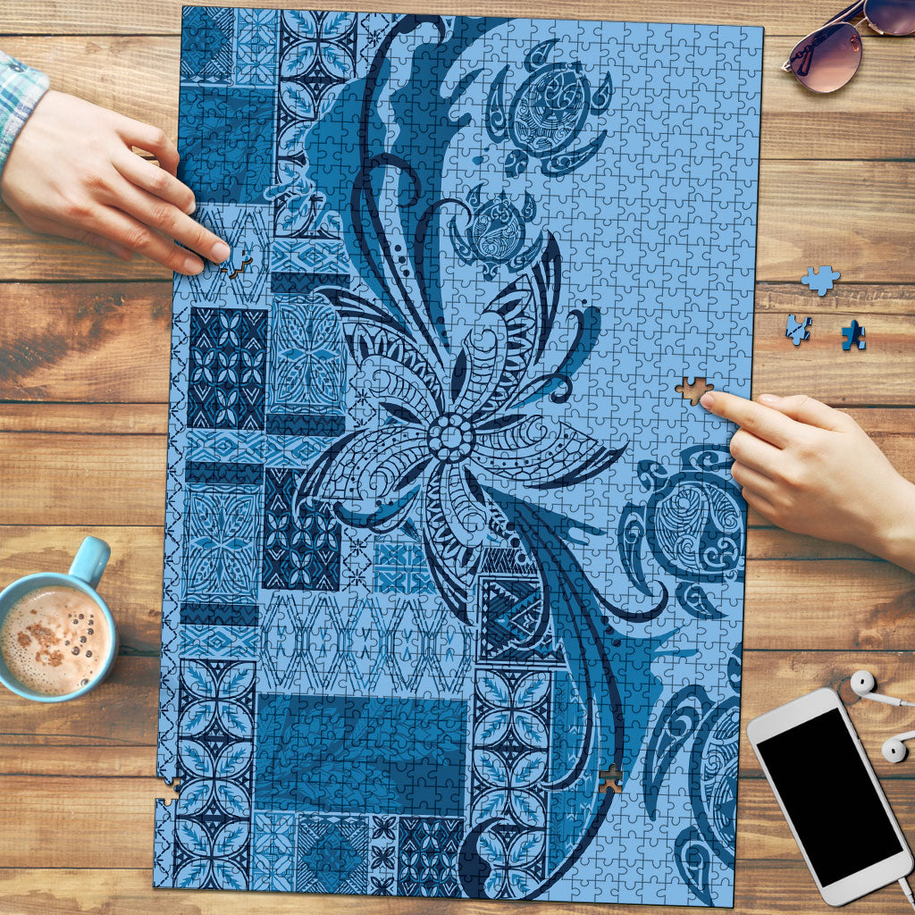 Talofa Samoa Mamanu Siapo Mix Malu Puzzle Cool Blue Frangipani and Turtles