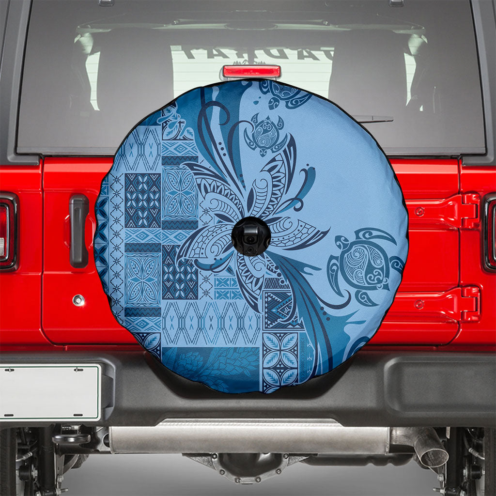 Talofa Samoa Mamanu Siapo Mix Malu Spare Tire Cover Cool Blue Frangipani and Turtles