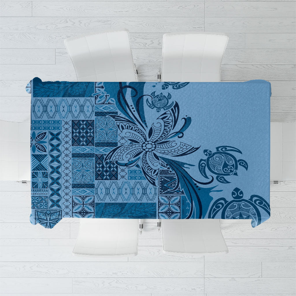 Talofa Samoa Mamanu Siapo Mix Malu Tablecloth Cool Blue Frangipani and Turtles