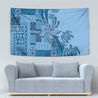 Talofa Samoa Mamanu Siapo Mix Malu Tapestry Cool Blue Frangipani and Turtles