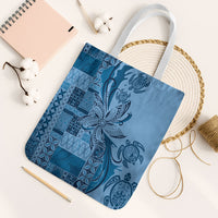 Talofa Samoa Mamanu Siapo Mix Malu Tote Bag Cool Blue Frangipani and Turtles